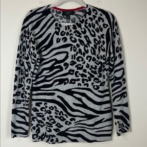 Charter Club 100%‎ Cashmere Crewneck Sweater Gray Black Animal Print Sz Med